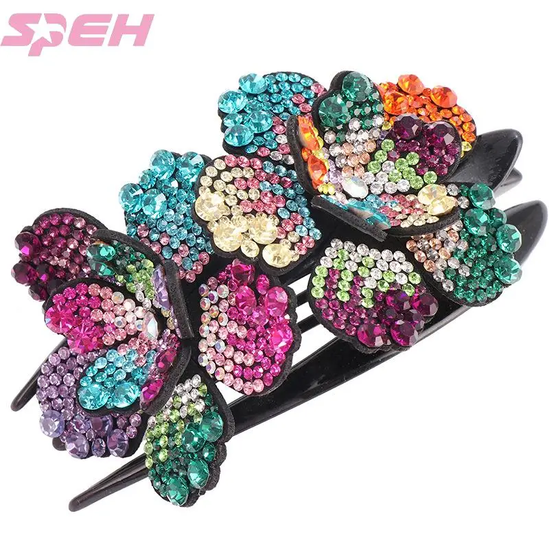 

hairpin rhinestone flower three-tooth clip adult female back head plate hairpin duckbill clip grasping clip