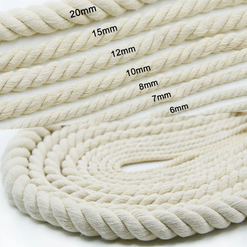 100% Cotton Rope Beige Cotton Macrame Twisted-Cord 3 Strand 5mm 6mm  Hand-woven Pendant Macrame Rope  DIY Florists Craft  Cords