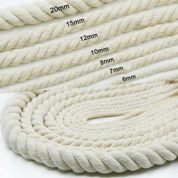 Corda di cotone 100% Macrame di cotone beige Cavo intrecciato 3 fili 5mm 6mm Ciondolo intrecciato a mano Corda macramè Fioristi fai da te Cavi artigianali