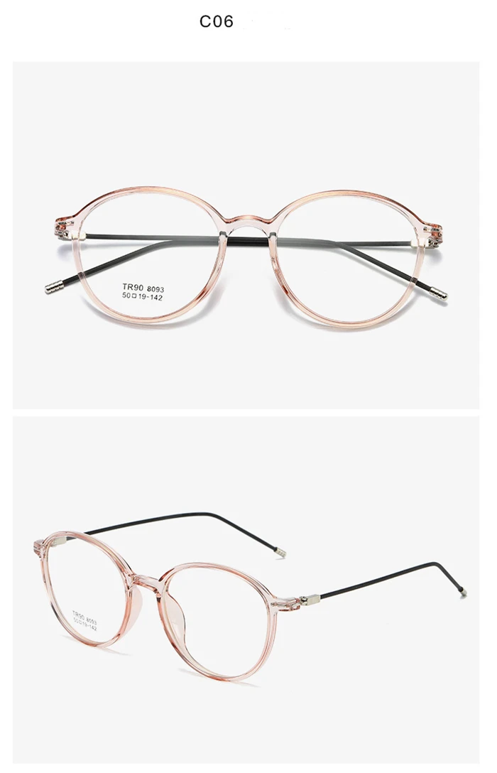 Dünnes Bein klarer Spiegel verschreibung pflicht ige Brille Frauen ultraleichte tr90 Student ovale Myopie Linse optische Brille 0-148-1/8 bis-4 – Detail 11