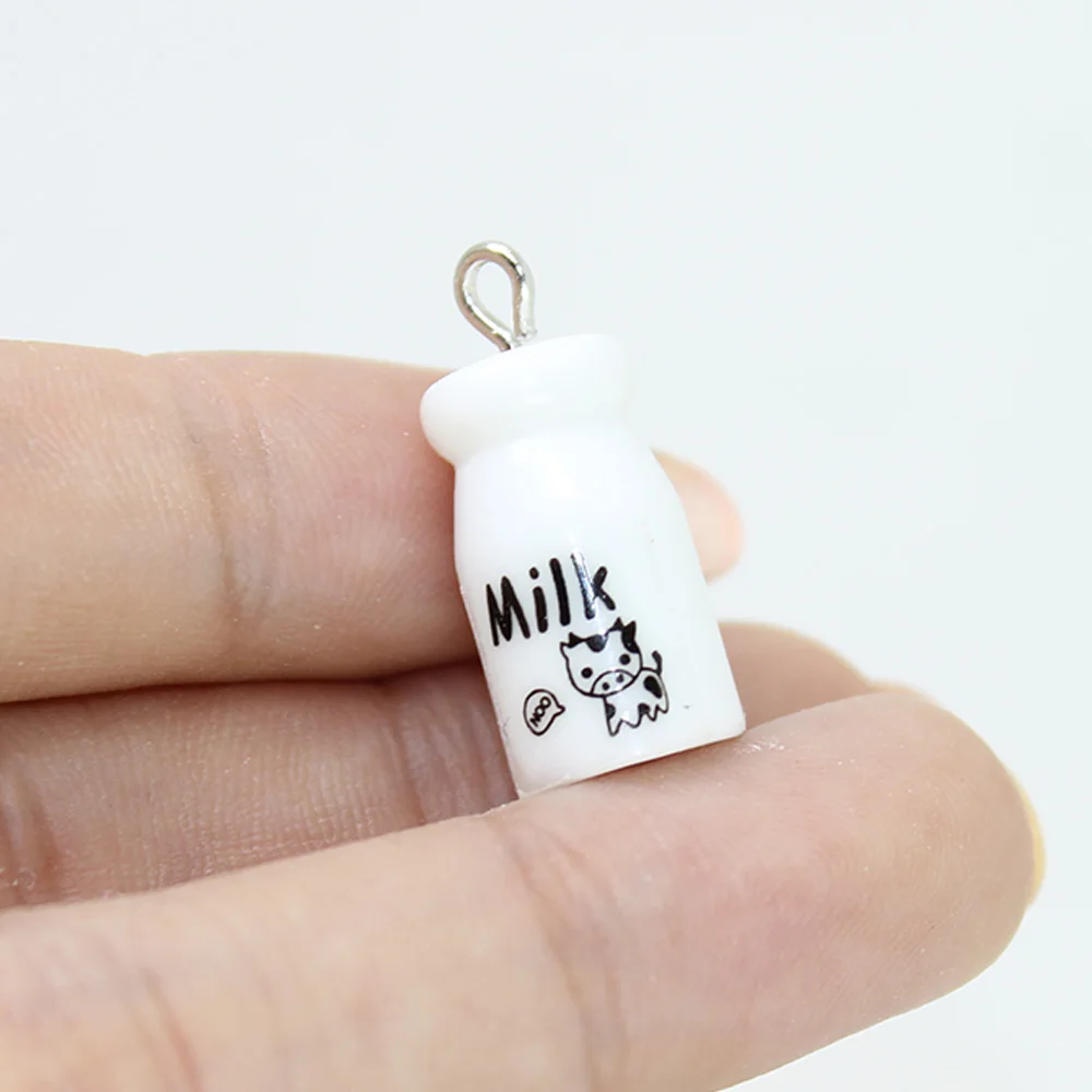 Yamily 10pcs/Resin Milk Bottle Charm Simulation 3D Dollhouse Cute DIY Cat Glass Pendant Jewelry For Keychain Earrings Necklace