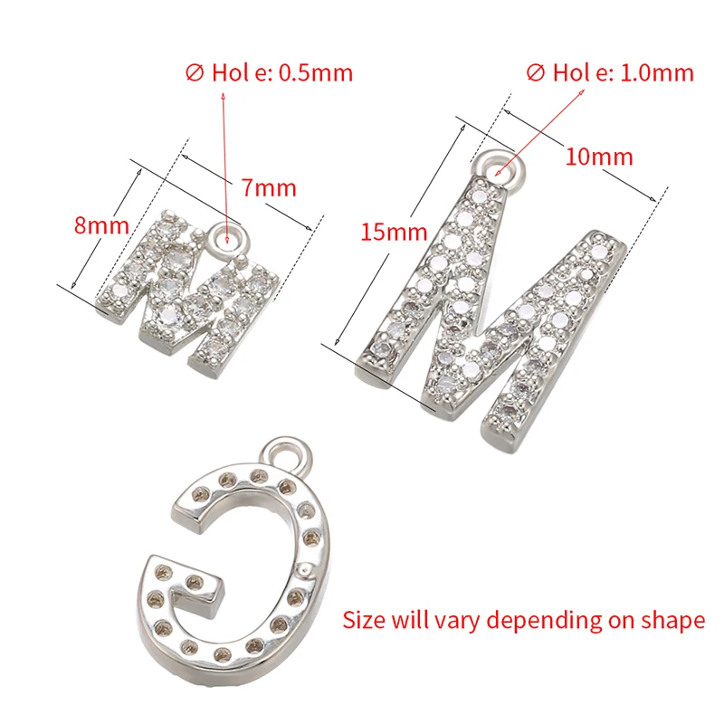 ZHUKOU 7x8mm 26 silver color crystal letter pendant for women necklace earrings jewelry accessories making model: VD594