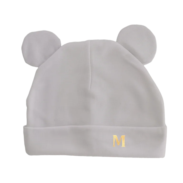 newborn hat with ear earflap baby with letter gloden M beanie for boys and girls toddlers children kids cotton animal ear cap