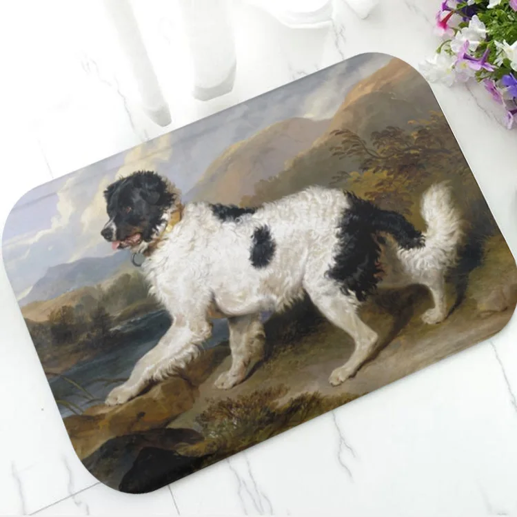 

Vintage Newfoundland Dog Painting Door Mat for Bathroom Kitchen Non Slip Landseer Breed Floor Rug Carpet Puppy Dogs Home Decor