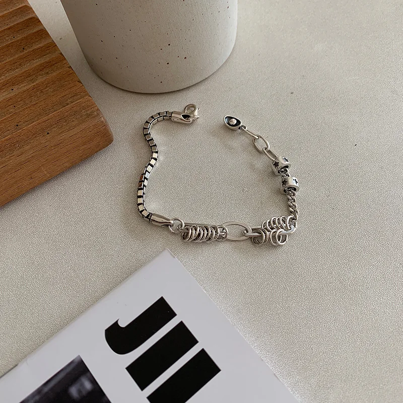 Sterling Silver plated Thai Silver Bracelet for Women Vintage Geometric Heart Love Lucky Punk Jewelry 2023 New Dropship