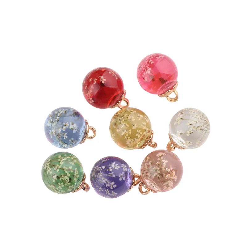 6pcs Flower Glass Ball Charms Pendant Crystal With Flower Glass Ball Charms Fit Earrings Floating Handmade DIY Jewelry Accessory