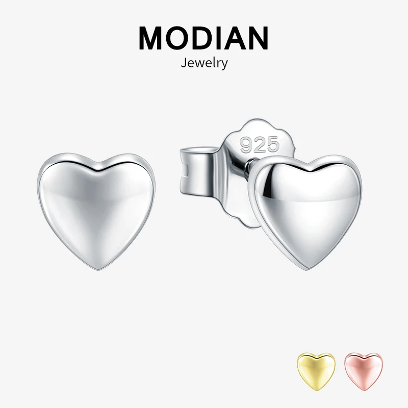 

Modian New Arrivals Real 925 Sterling Silver Rose & Gold Color Hearts Stud Earrings For Women Small Cute Fashion Silver Jewelry