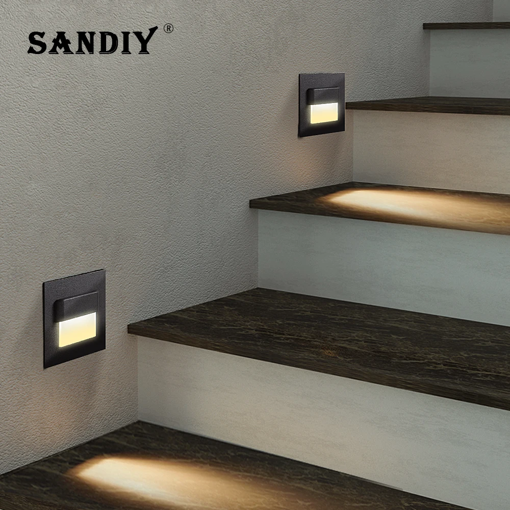 SANDIY Luzes de parede Candeeiro de parede embutido Luzes de noite Sensor de movimento Luz de escada para escada de escada para dormitórios