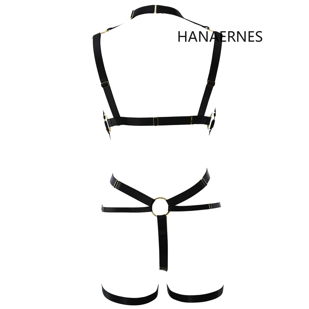 Hanaernes Đen Gothic Gợi Cảm Thun Body Lồng Nữ Thanh Múa Cột Dây Body Xòe Bộ Đồ Lót Nữ Treo Áo