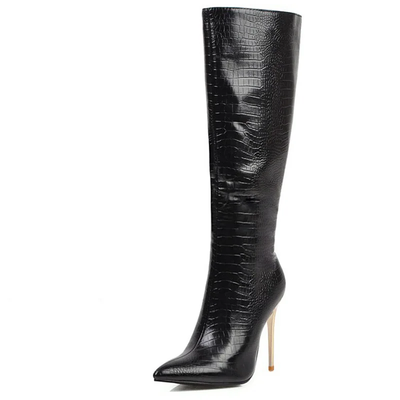 Snakeskin Leopard Long Boots Sexy Shoes Woman High Heels Autumn Winter Knee High Boots Leather Cowboy Women Shoes Women WSH3461