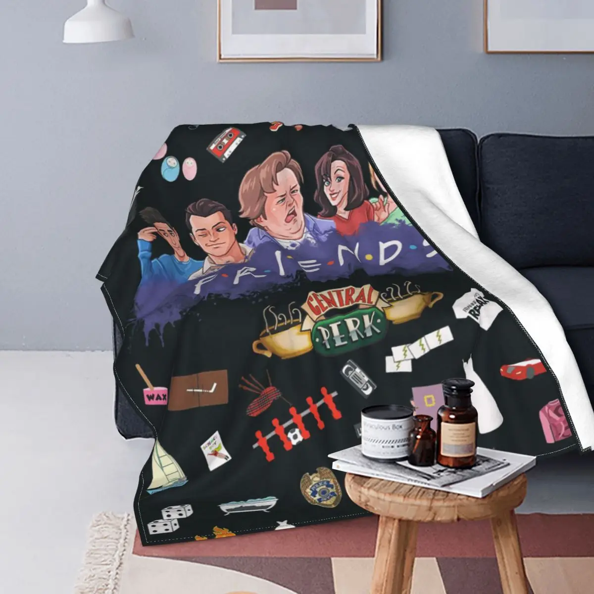 

Friends TV Show Collage Fleece Throw Blankets Cartoon Perk American Blankets for Home Couch Super Soft Quilt