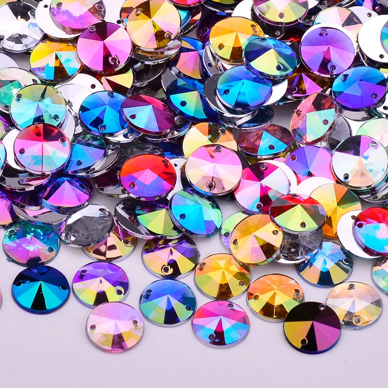 JUNAO 500pcs 10mm Sewing Pink AB Rivoli Rhinestones Flat Back Crystal Stones Sewn Round Acrylic Strass for Clothes Crafts