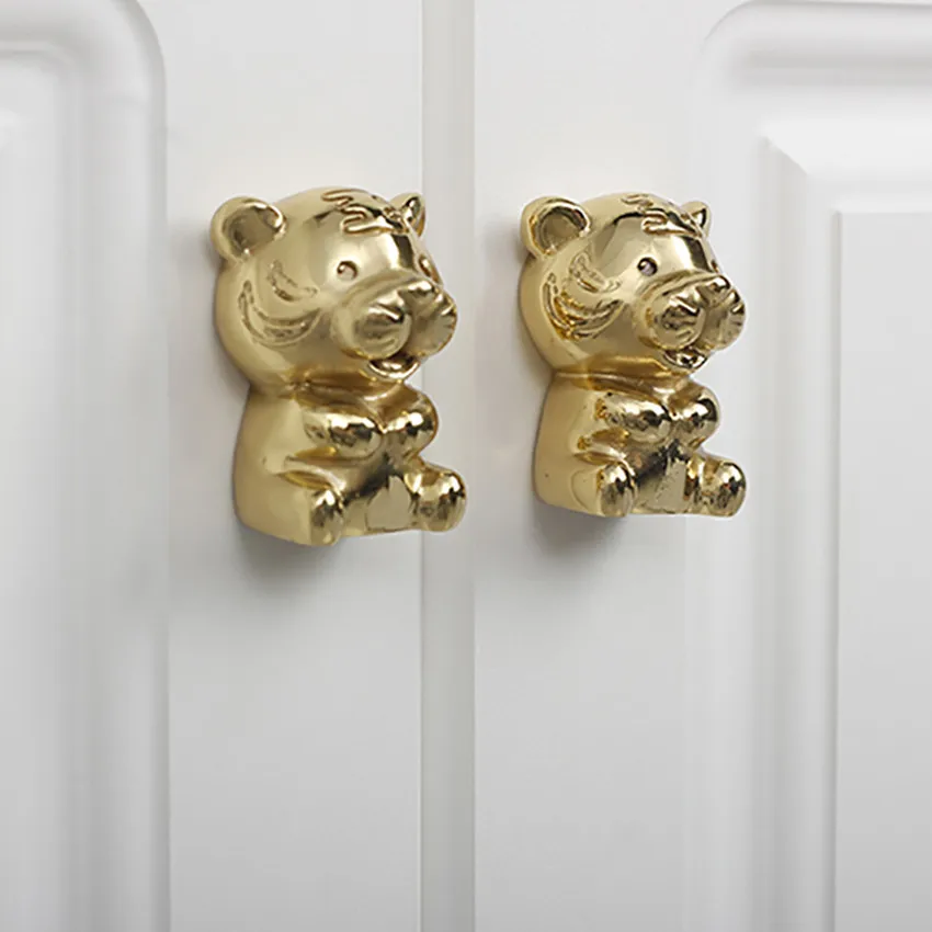 Good Solid Brass Creative Animal Model Kitchen Cabinet Furniture Door Handle Tiger Bear Rabbit Lion Drawer Shoe Cabinet  Knob