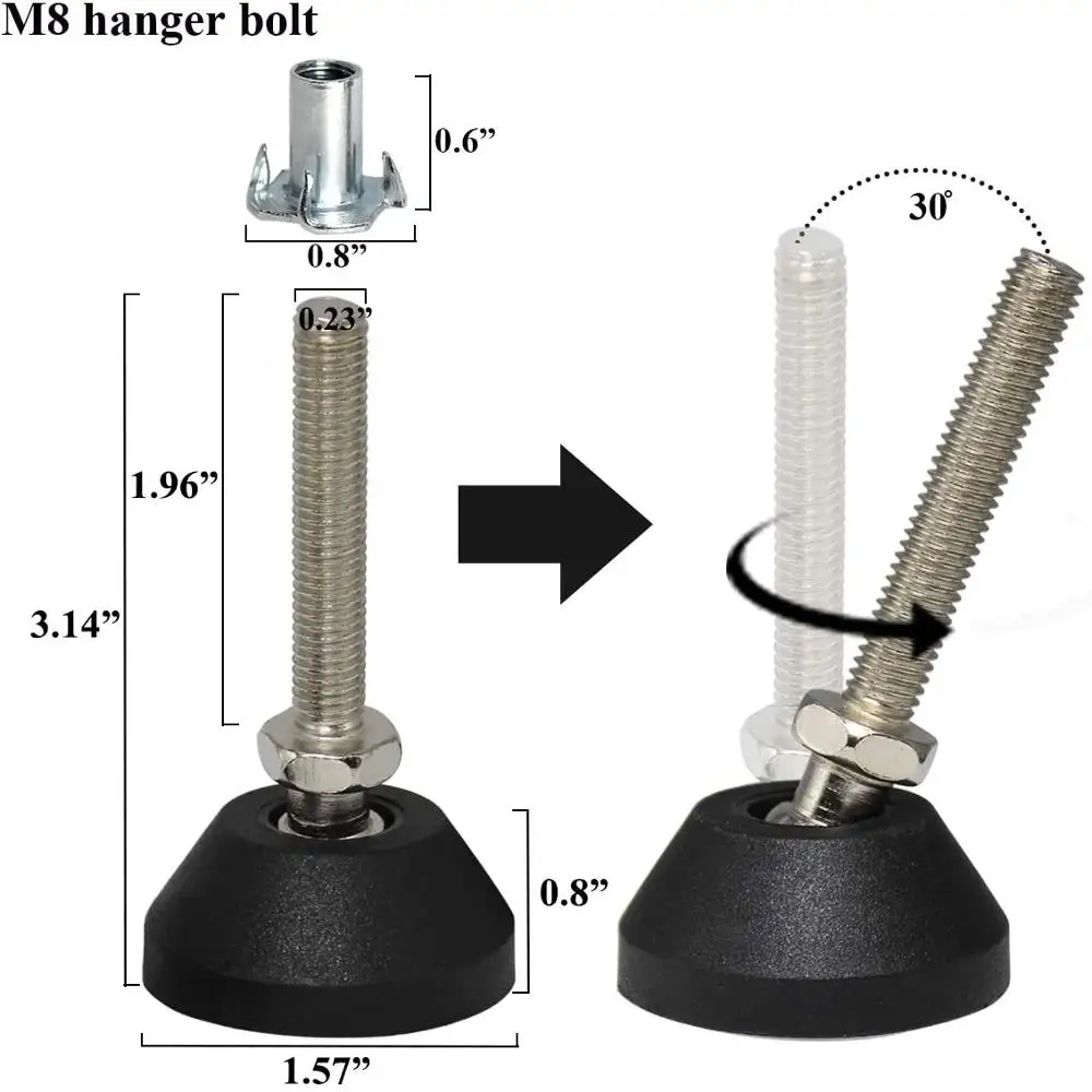 Swivel 40xM8x50mm Adjustable Leveling Supporting Feet With Screws DIY Furniture Leg Set of 4