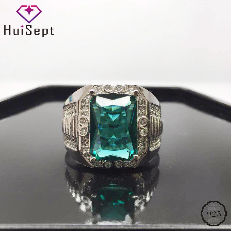 

HuiSept Classic Women Ring Silver 925 Jewelry Rectangle Shape Emerald Zircon Gemstone Ornament for Wedding Party Wholesale Rings