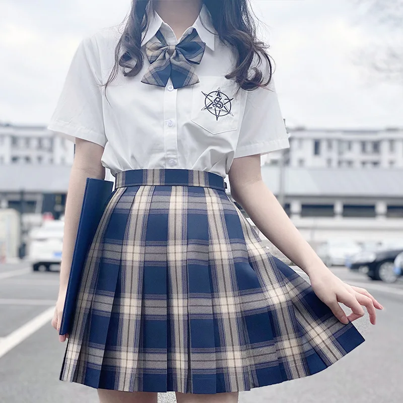 Sommer Stil Bogen Kurzarm Shirts Plaid Rock Schuluniform Sets Japanischen Jk Uniform Mädchen College Stil Anzüge 2022 Neue