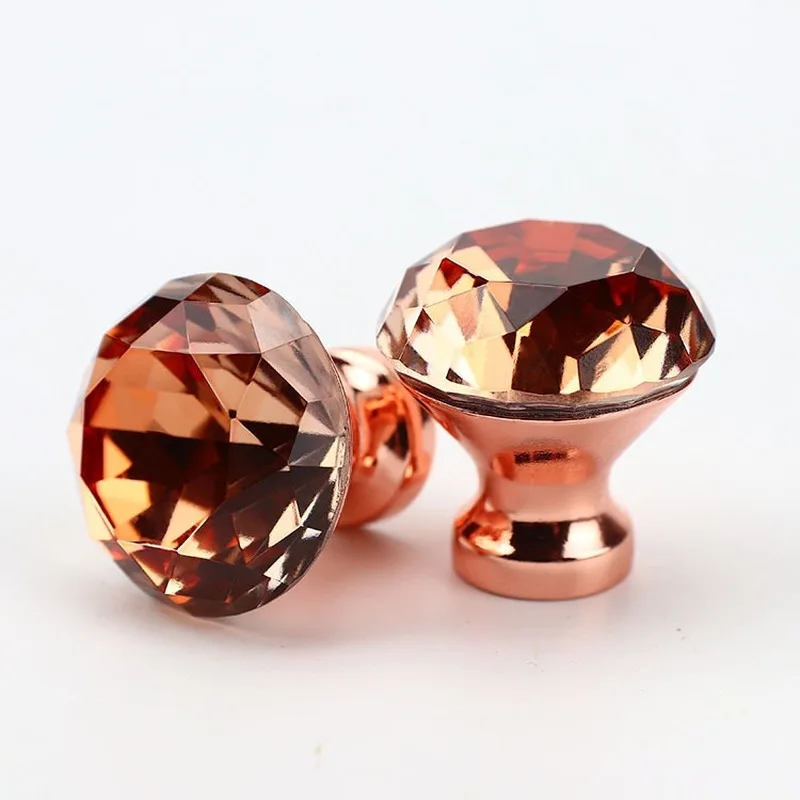 

12pcs Dia 30mm Red Diamond Crystal Drawer Knobs Cupboard Door Handles Rose Gold Kitchen Furniture Cabinet Pulls Wardrobe Decor