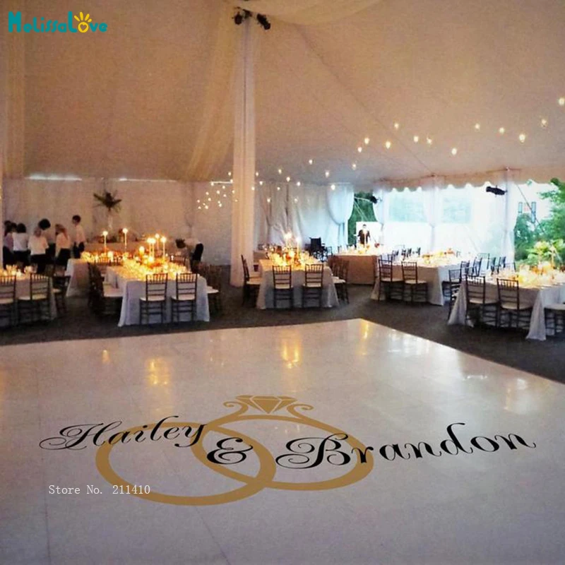 Huge Wedding Ring Pattern Stage Floor Stickers Elegant Groom and Bride Names Customize Decals Romantic Vinyl Decor Unique YT5106