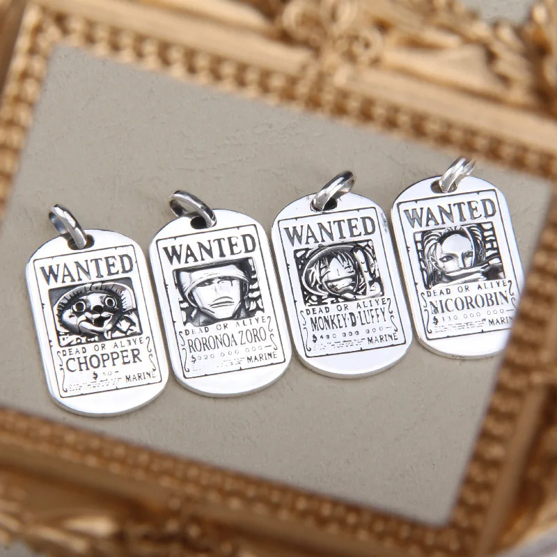 

Japan Anime 1 Piece Luffy Character Roles Wanted Reward Pendant Necklace 925 Sterling Silver Neckalace Jewelry For Women Men