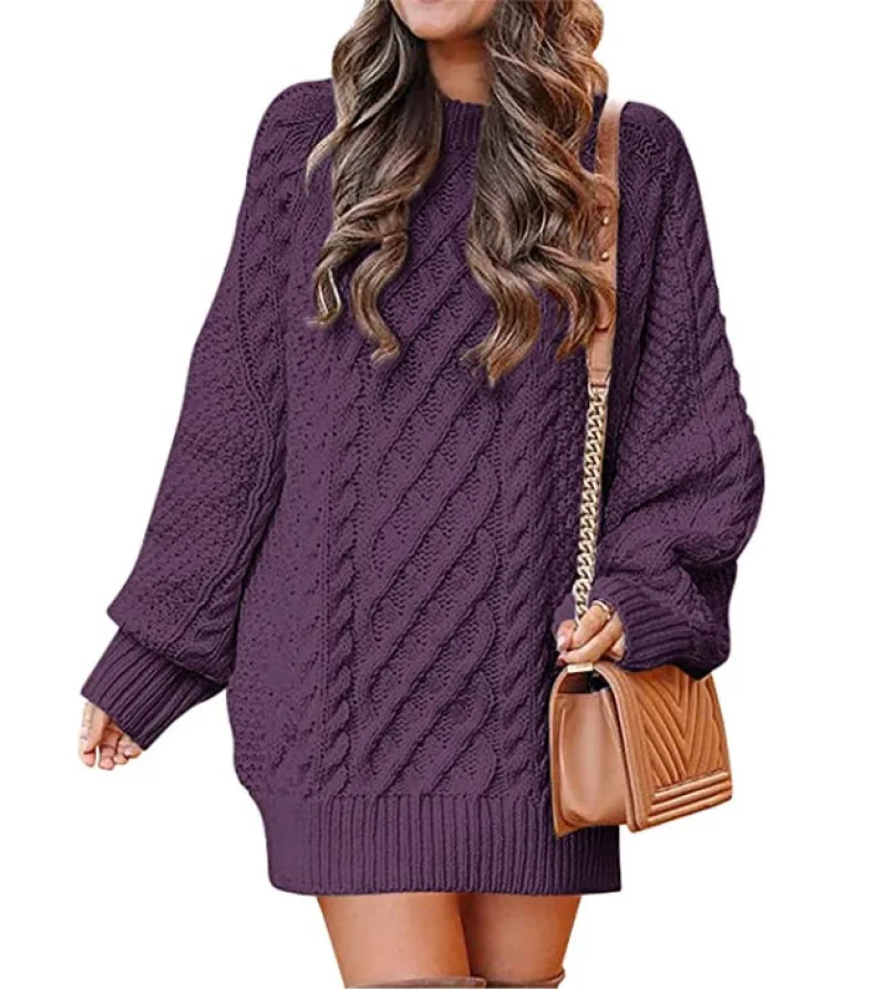 13 Colors Women Crewneck Long Sleeve Oversized Tops Cable Knit Chunky Pullove Thick Autumn and Winter Sweater Dresses