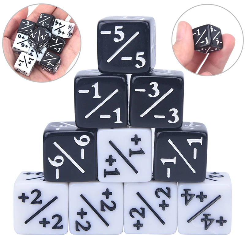 

10 x Dice Counters 5 Positive +1/+1 & 5 Negative -1/-1 For Magic The Gathering Table Game Funny Dices Arithmetic Toys