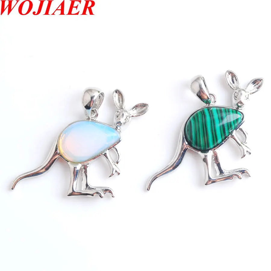 WOJIAER 10pcs/lot Gem Stone for Women Girl Cute Kangaroo Shape Rock Bead Pendant Reiki Jewelry BE907