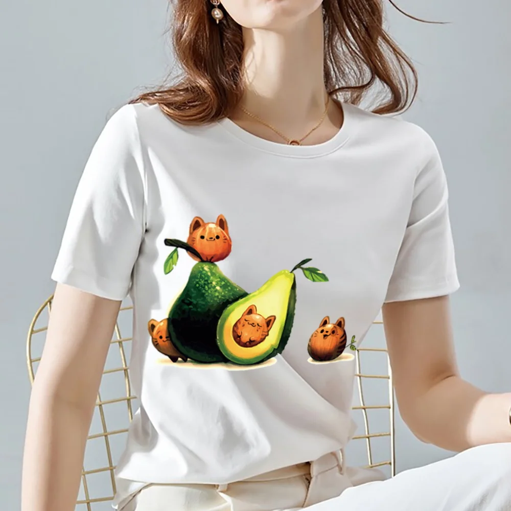 

Summer Women T-shirt White Classic Ladies Tees Fashion Avocado Pattern Print Series O-neck Female Short Sleeve Tops XXS-XXXL