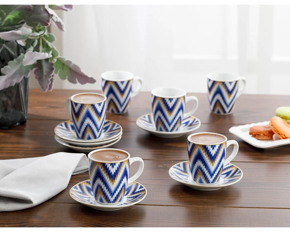 6 Person Coffee Cup Set Porcelain 12 Piece Coffee Cup Set 100 Ml Blue / Coffee Enjoyment / Turkish Coffee