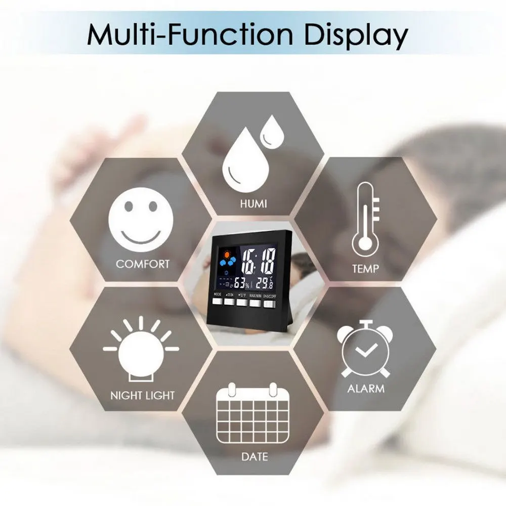 Digital Alarm Clock Led Time Display Temperature Detect, Snooze, Clocks for Bedroom Voice Activated Backlit Calendar Alarm Clock