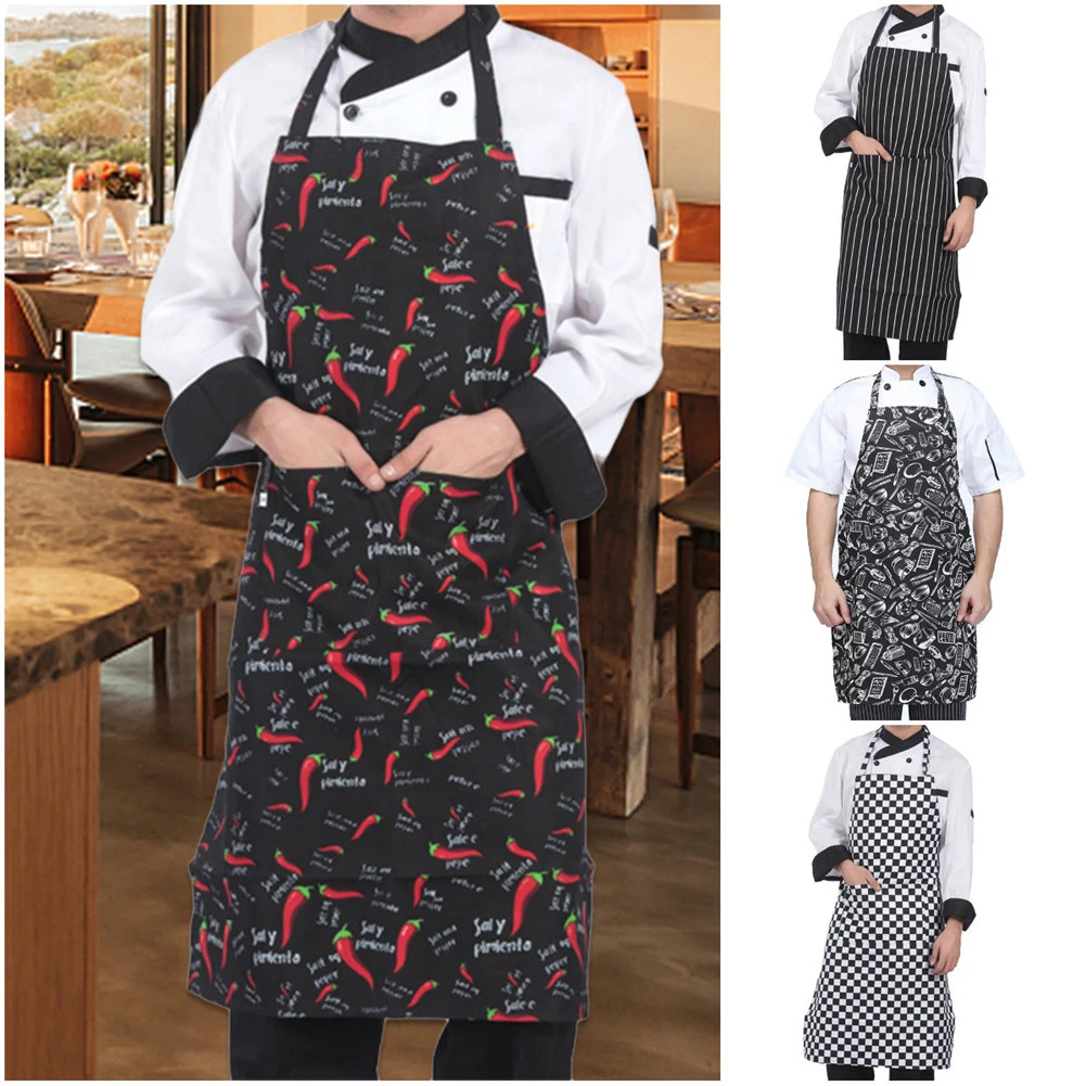 1pcs Kitchen Aprons Polyester Adjustable Adult Chili Apron Hotel Restaurant Chef Waiter Kitchen Cooking Apron With 2 Pockets