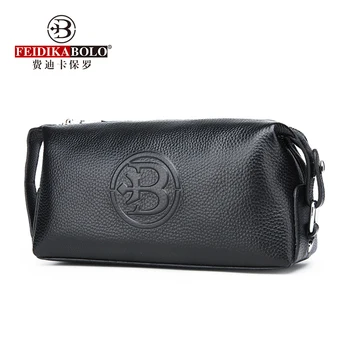 FEIDIKABOLO ที่มีชื่อเสียงยี่ห้อ Cow หนัง Man Clutch กระเป๋าแฟชั่นสีน้ำตาลสีดำกระเป๋าสตางค์ผู้ชายหนังแท้กระเป๋าสตางค์ชายคลัทช์กระเป๋า