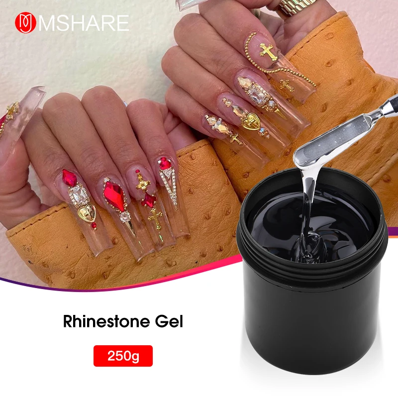 

MSHARE 250g Nail Rhinestone Gel No Wipe Glue Super Sticky Crystal Medium Viscosity