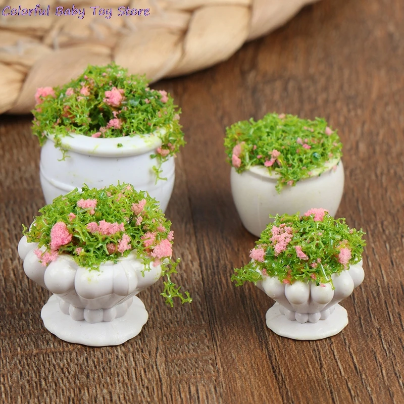 2pcs Dollhouse Furniture 1:12 Accessories Mini Green Plant Bonsai Flower Pots