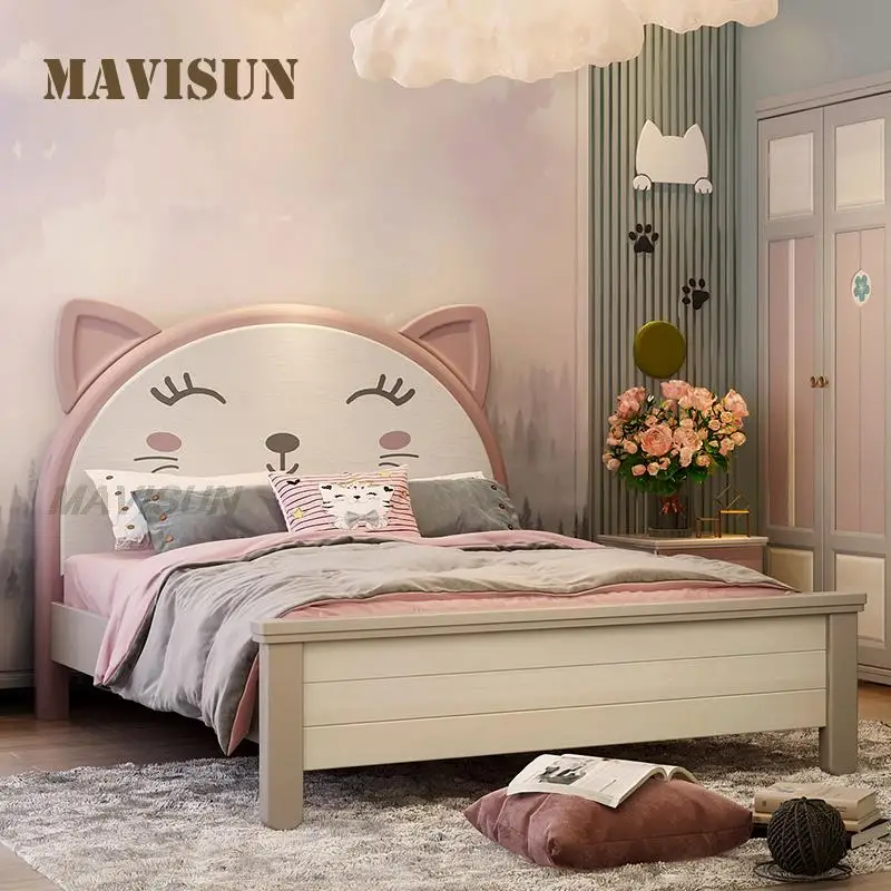 

Solid Wood Children's Bed For Girl Bedroom Simple High-end Kid's Furniture Household 1.2m 1.5m Pink ModernPrincess Single Bed