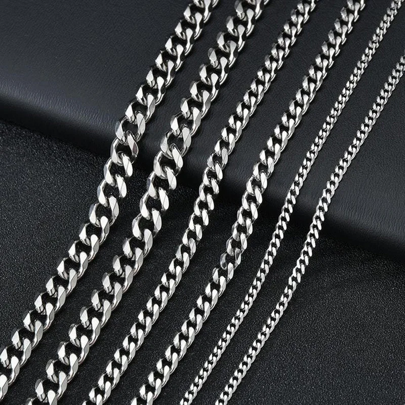 2021 Klassische Herrenkette, Breite 3 bis 7 MM, Edelstahl, Lange Halskette für Männer und Frauen, Kettenschmuck – Detail 9