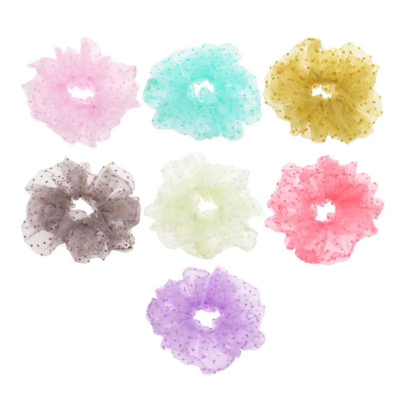 Sweet Jacquard Dot Transparent Organza Scrunchies Women Romantic  Hair Rope Big  Hair Ties Hair Accessories