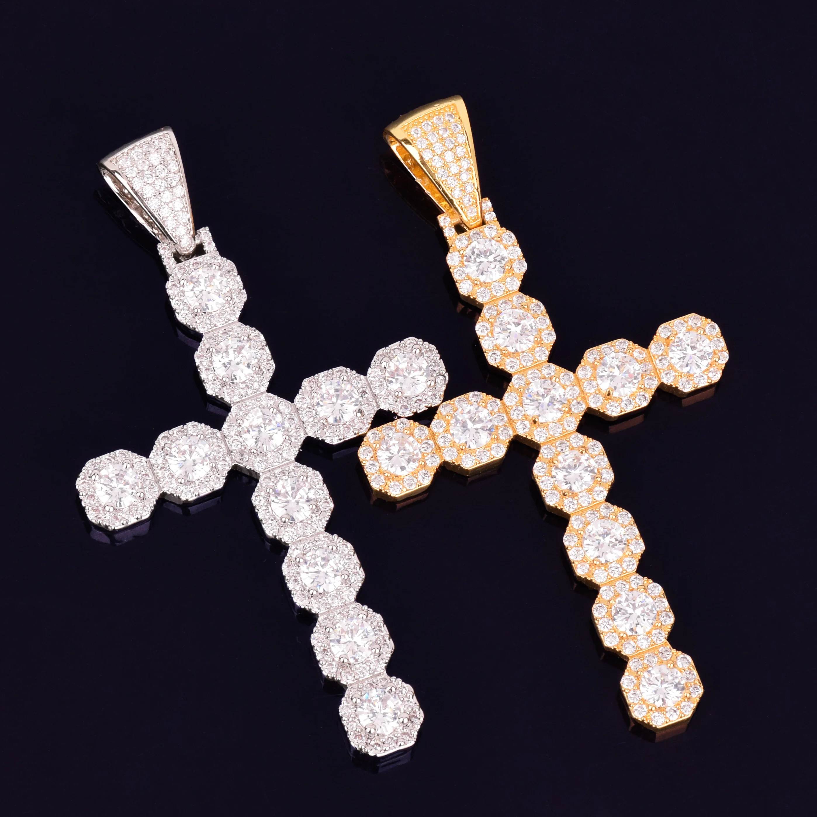 Bubble Letter Cross Necklace & Pendant Gold Color AAA Cubic Zircon Men\'s Hip Hop Rock Jewelry