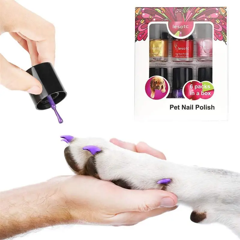 6pcs Water-Base Healthy Ingredients Pet Dog Nail Polish Pet Supplies Eco-Friendly Fashion For Darker Colored Dog Nails