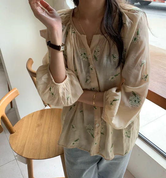 New Spring Vintage Print Shirt Female Oversize Tops Women Long Sleeve Girls Blouse Summer New Women Blouses Femme Blusas