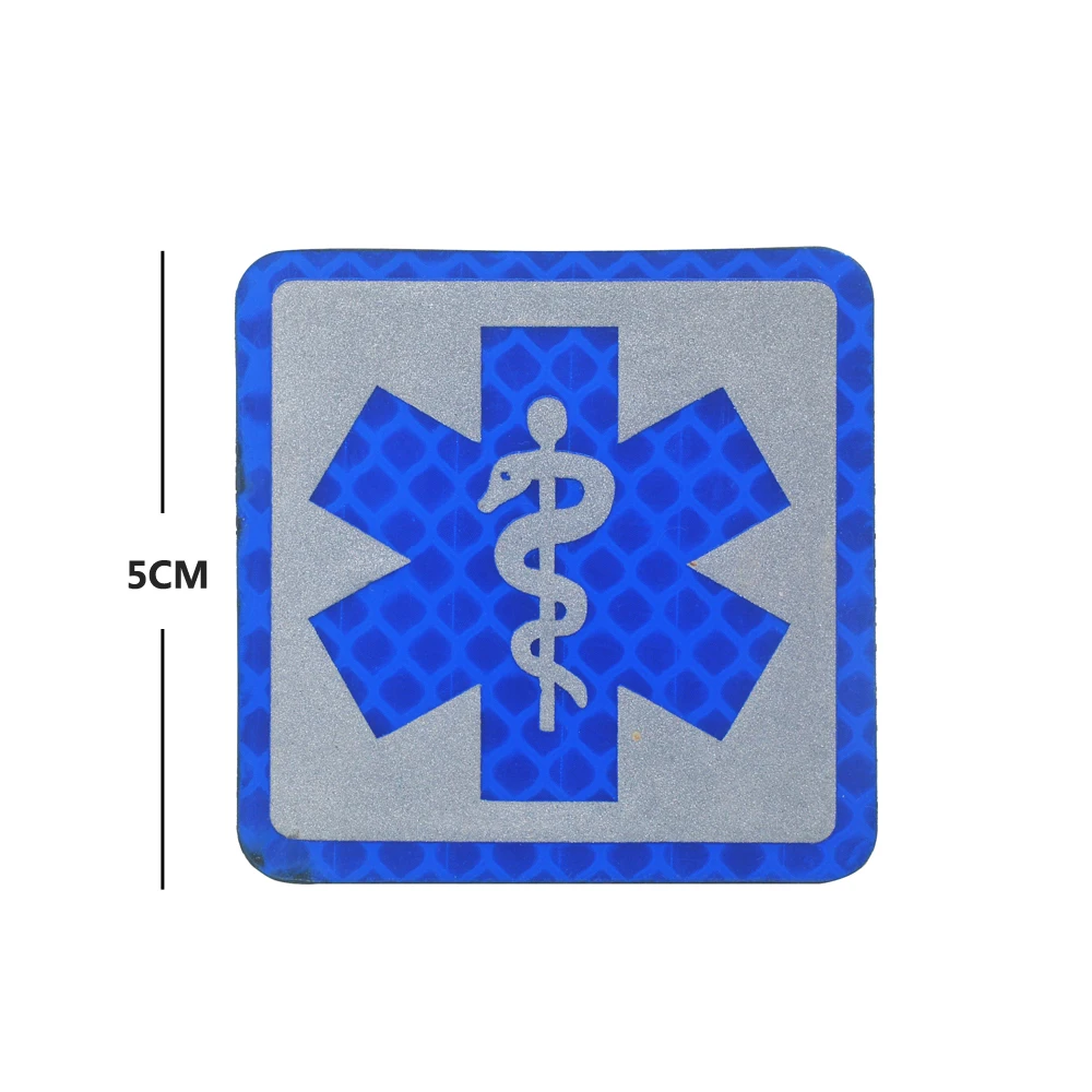 1PC 3D Embroidered Patch Cross Medical Assistant Red Chapter Reflective Sticker Clothes Backpack Hat Logo Glowing Luminous Badge