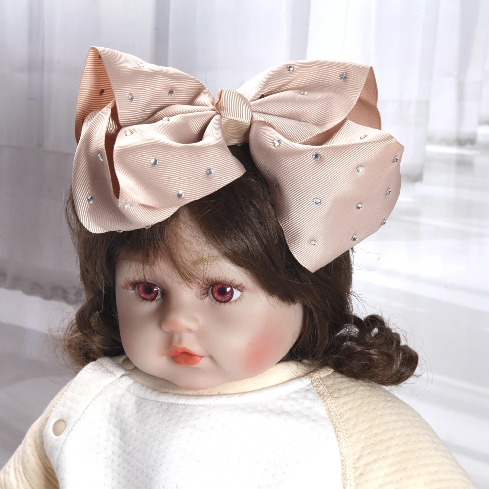8 Zoll Große Haarschleifen für Babymädchen und Kinder, Weiche Schleifen mit Strass-Knoten, Haarbänder, Baby-Haaraccessoires, Kinder-Kopfschmuck – Detail 10