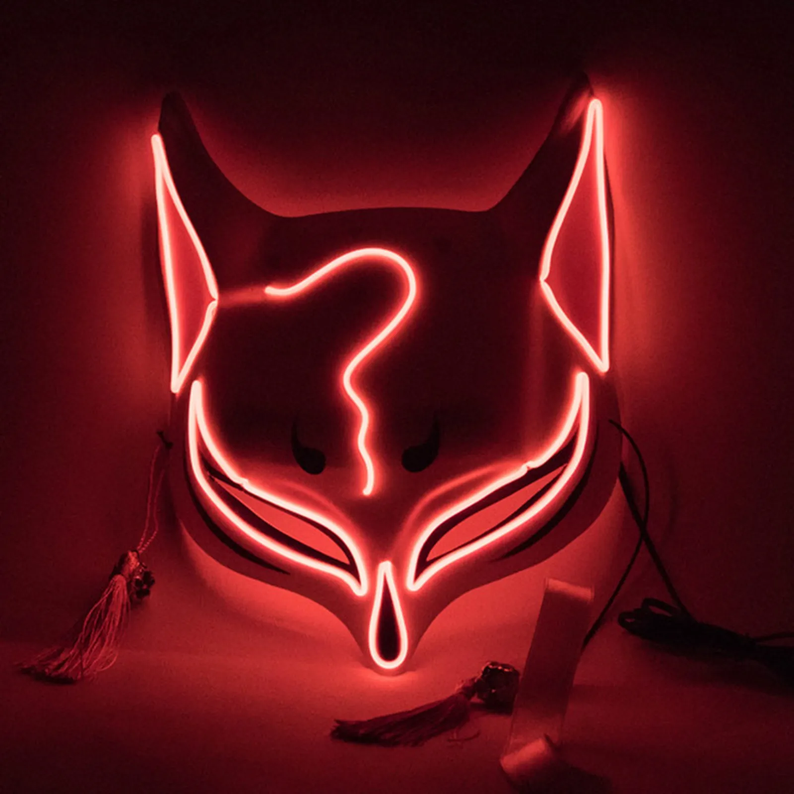 PVC Halloween Clubbing Lighted Kitsune Fox LED Mask DIY Costume Rave Cosplay EDC Party Party Masks