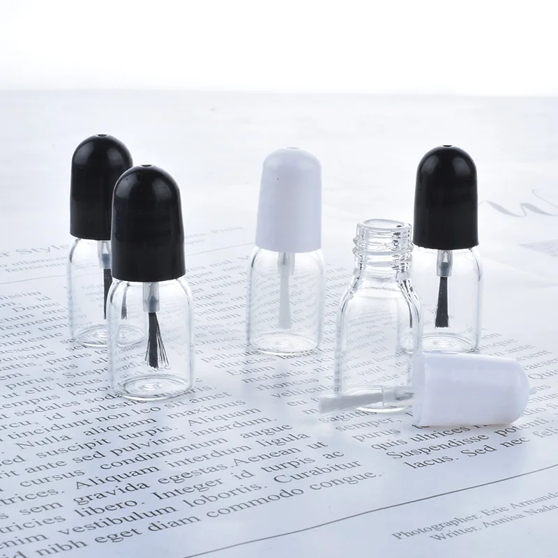 50pcs/lot 3ml empty nail polish glass bottles with white black lid Small Glass Nail Polish Container with Brush Cap