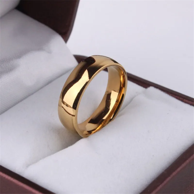 Hot Sale High Polish  Gold Plate Titanium Steel Women Man Wedding Ring Top Quality Gloss Lovers Wedding Jewelry