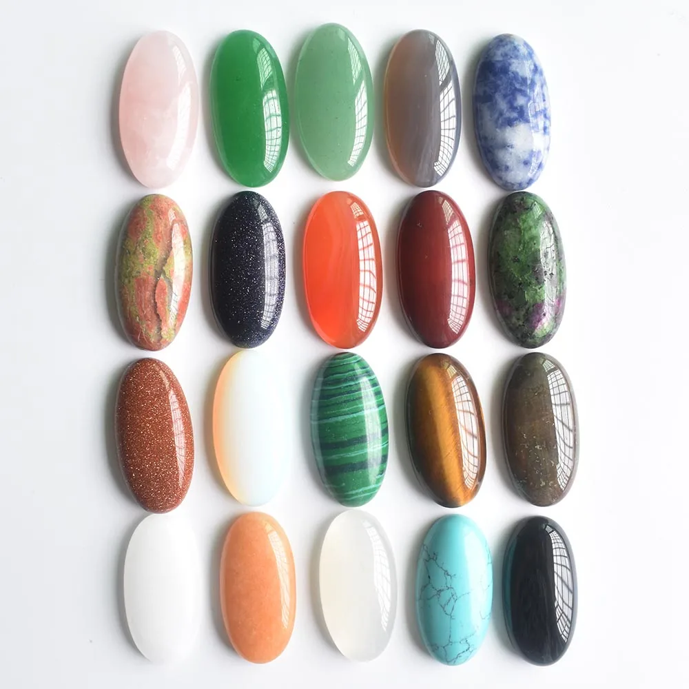 

Wholesale 20pcs/Lot fashion assorted natural Stone oval shape cab cabochons beads for Jewelry accessories making 15x30mm free