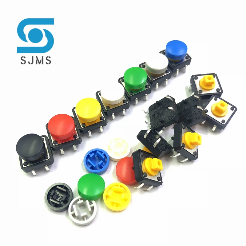 10pcs B3F-4055 12*12*7.3mm Tactile Switches Push Button Tact Switch + A25 Color Hat Tact Touch Micro Switch Cap