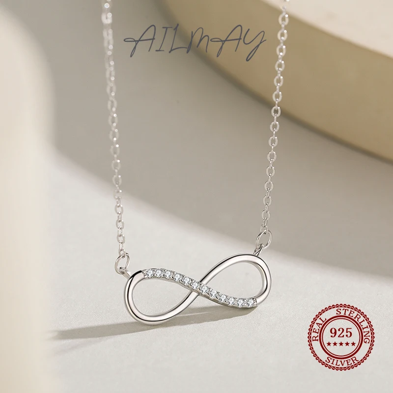 Ailmay 100% 925 Sterling Silver Infinite Love Pendant Necklace For Women Dazzling Clear Zircon Fine Accessories Jewelry GIFT