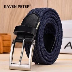 Men Leather Belts For Elastic Rope Wax Canvas Braided Woven Stretch Waist Women Cowskin Belt 3.5 CM Black Strap High Quality