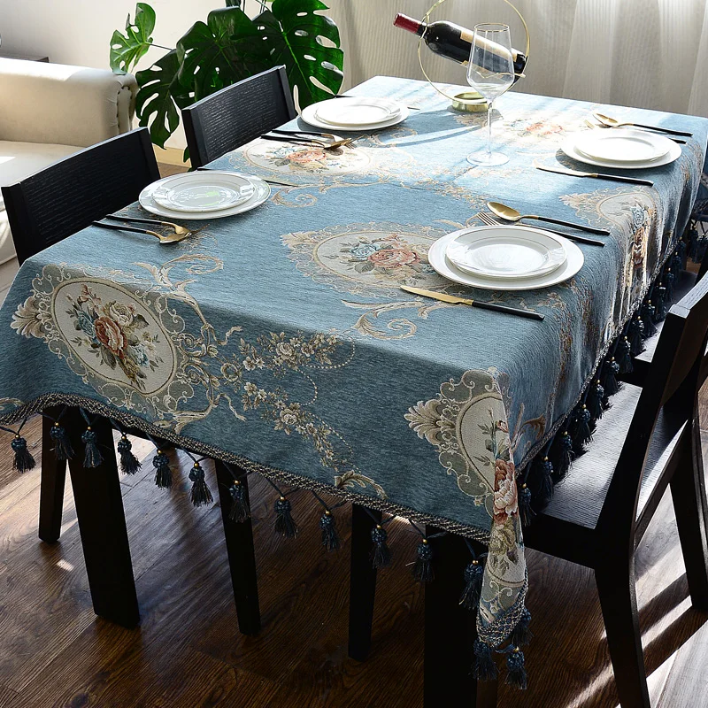 Home Round Printed Table Cloth Rich Flowers Luxury Classical Tablecloth Pendant Fringed Square Coffee Table Cover Towel Tassel