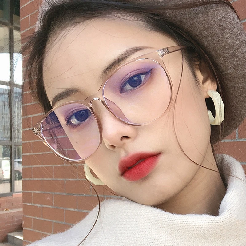 Feishini Big Oval Anti Blue Light Glasses Blocking Filter Reduces Eyewear Clear Computer Glasses Women Cat eye Improve Comfort